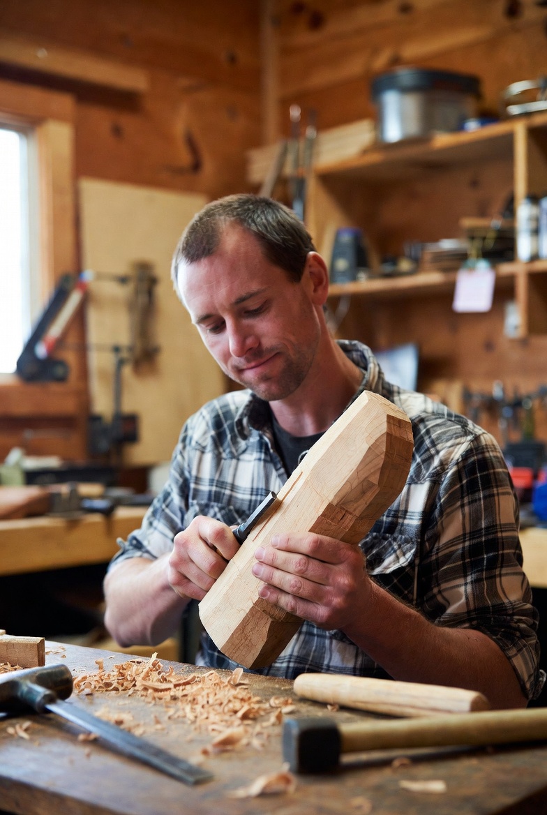 Artisan crafting wooden gift in Leavenworth workshop